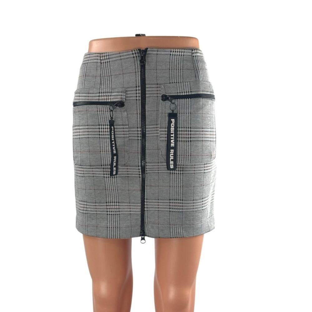Zara Positive Rules Gray Plaid Zip Up Pocket High Waist Mini Pencil Skirt Size S
